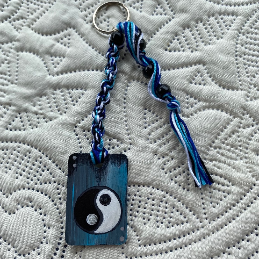 Yin Yang & Drippy Smiley Face Keychain